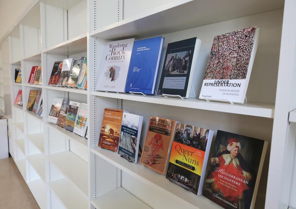 Books on a shelf at the 2019 Celebration of Books and Authors