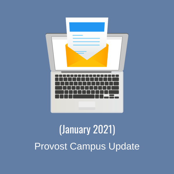 January 2021 Provost Campus Update showing laptop with incoming email