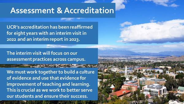 Slide explaining Assessment & Accreditation updates from Provost Town Hall