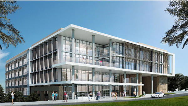 Picture of and artist's rendering of the building MRB1